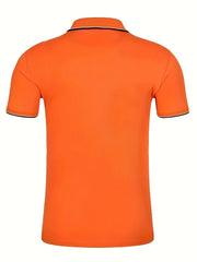 Men's Solid Bright Polo Shirt Casual Slightly Stretch Lapel Button Up Polo Shirt