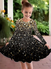 Girls Sequin Graphic Dress Long Sleeve Spring Fall Party Gift