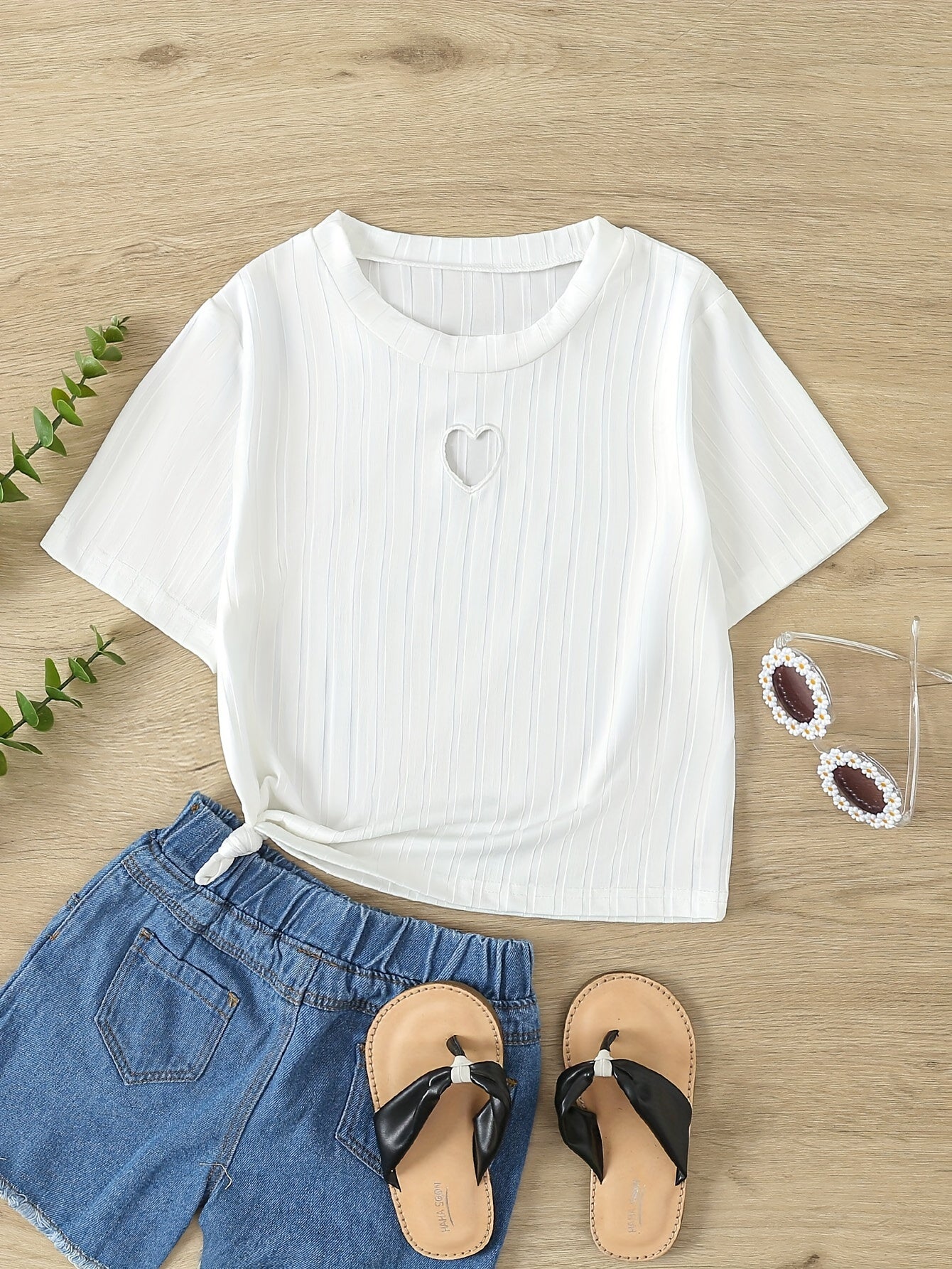 Girls Heart Hollow Short Sleeve T-shirt Summer Gift