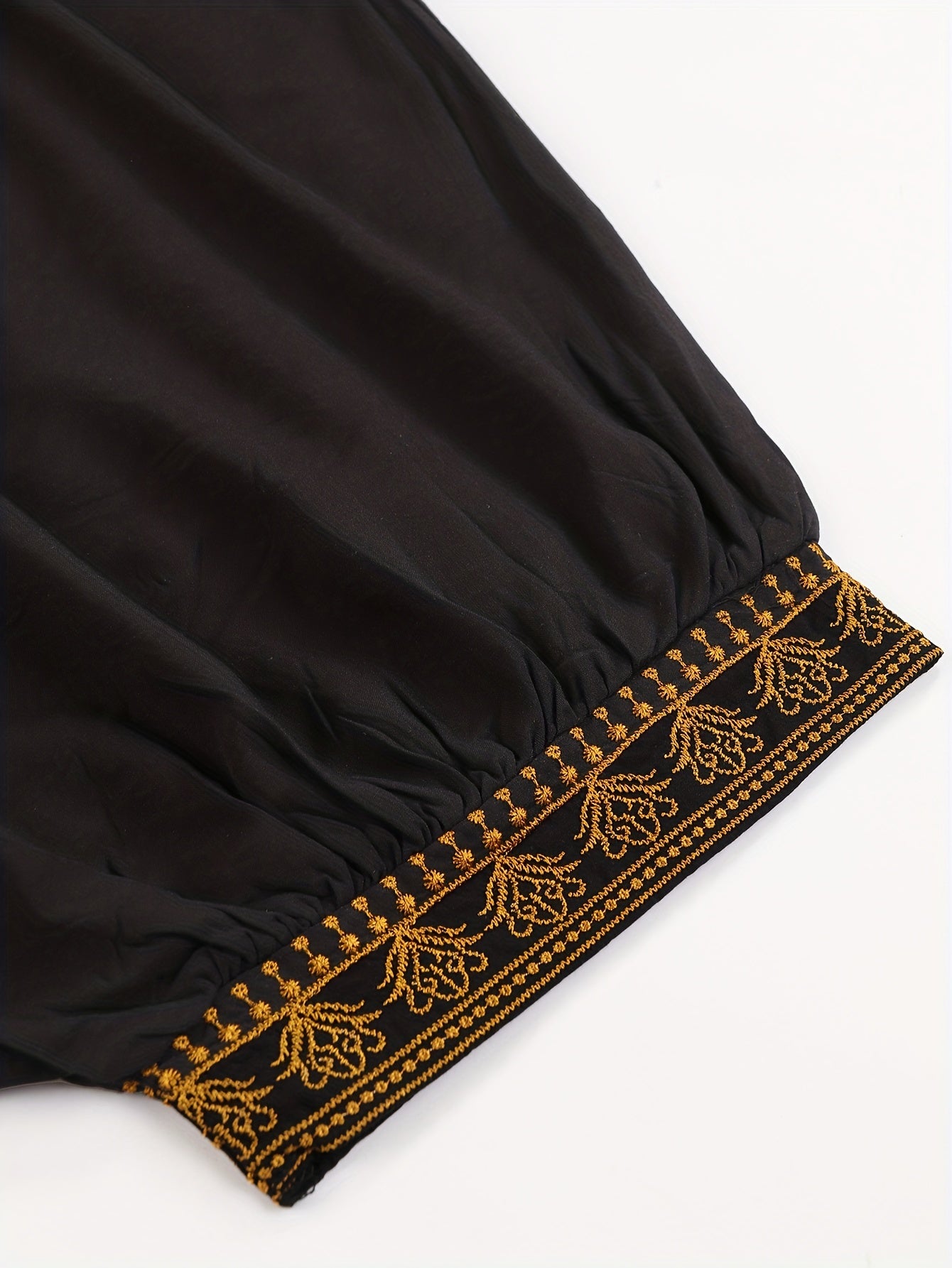 Golden Embroidered Batwing Sleeve V Neck Maxi Cover Up Dress