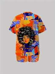 Casual Cartoon Print Top & Shorts Outfits Two Piece Set