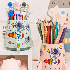 Cartoon Rocket Pen Holder Large Capacity Multifunctional Storage Box