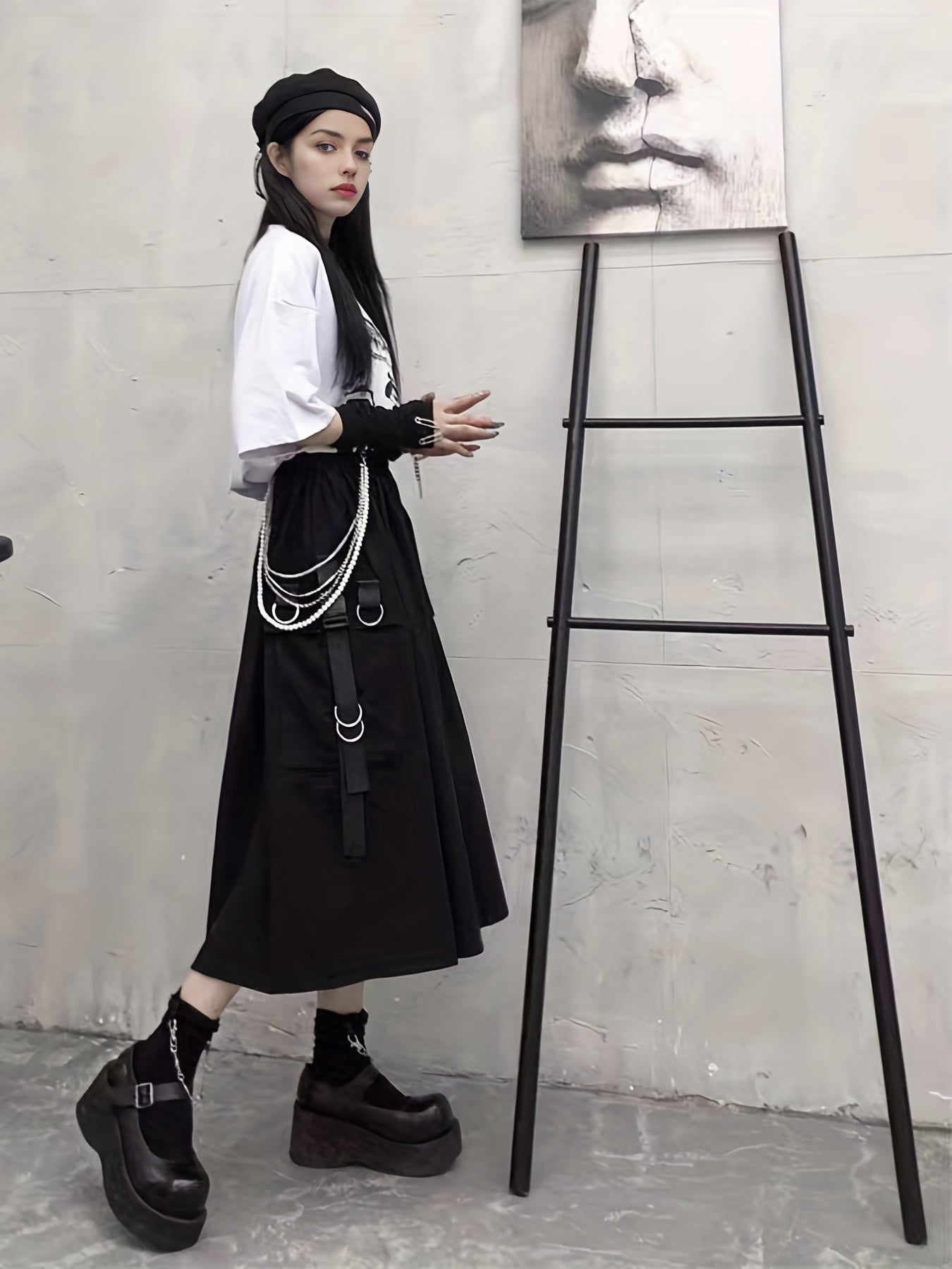 Solid Flap Pockets High Waist Skirt Casual Skirt For Spring & Fall