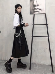 Solid Flap Pockets High Waist Skirt Casual Skirt For Spring & Fall