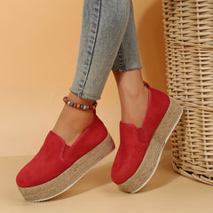 Women's Solid Platform Loafers Slip On Low Top Thick Sole Shoes
