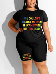 Letter Print T Shirt & Shorts Set Women's High Stretch 2pcs Outfits