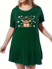 Christmas Lounge Dress Women's Snowflake Deer Print Nightdress