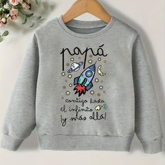 Space Rocket Print Boys Sweatshirt Crew Neck Tops