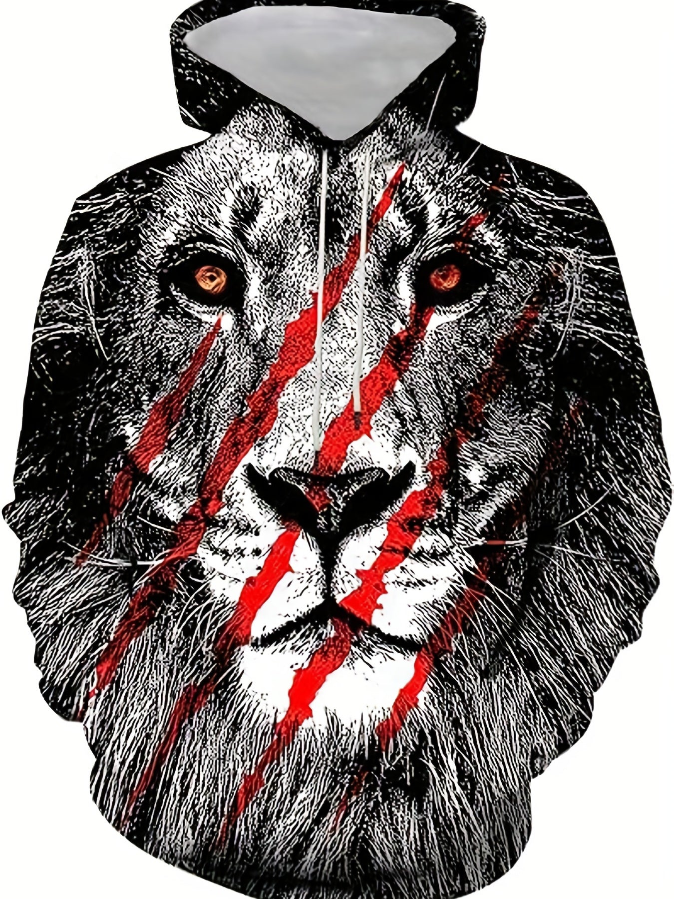 Lion Print Hoodies Men Graphic Sweatshirt Kangaroo Pocket Comfy Hooded Pullover