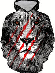 Lion Print Hoodies Men Graphic Sweatshirt Kangaroo Pocket Comfy Hooded Pullover