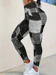 Denim Print High Rise Sporty Leggings