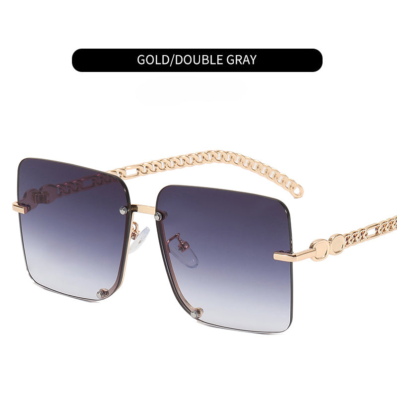 Multicolor Metal Chain Sunglasses with Zipper Case
