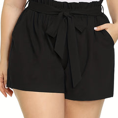 Sporty Shorts Women's Plus High Waist Stretchy Belted Paperbag
