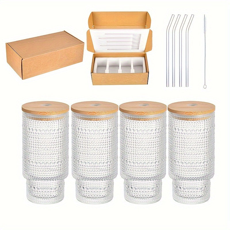 11oz Glass Cup Milk Coffee Cup Wooden Lid Straw Outdoor Fitness Camping Picnic