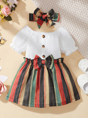 2pcs Baby Girls Striped Dress & Headband Set