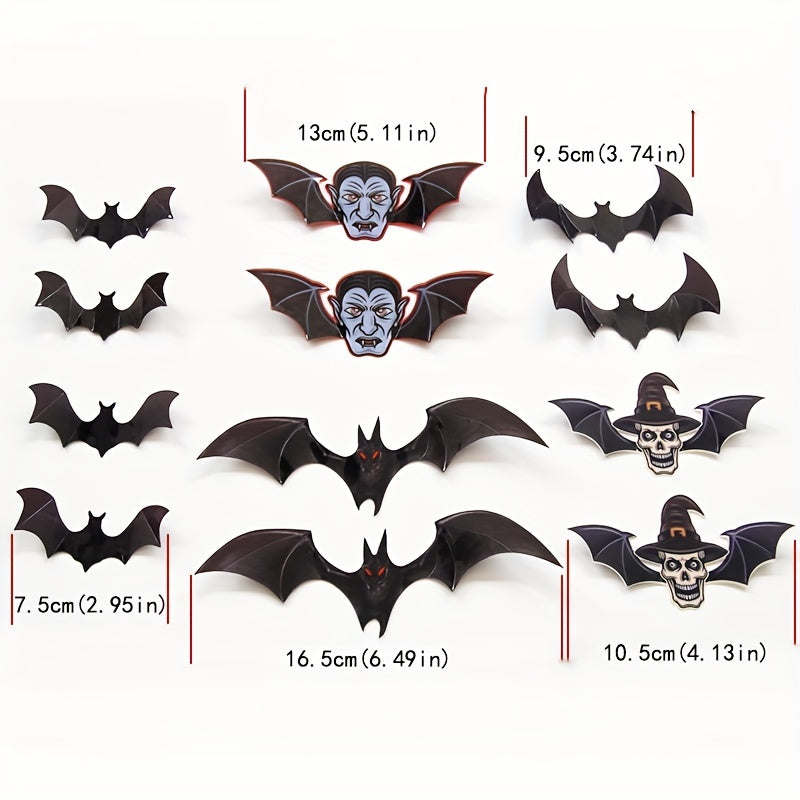 12pcs Halloween Pumpkin Wall Sticker & 3D Bat Decoration