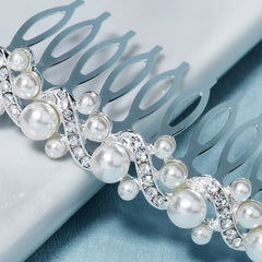 Pearl Hair Comb Silver Hairpin Tiara Wedding Birthday Cosplay