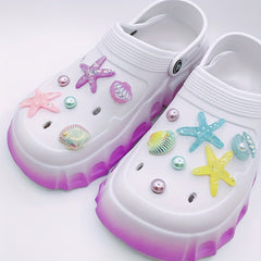 13pcs Shoe Charms For Crocs Translucent Starfish & Shell Pearl Summer Beach
