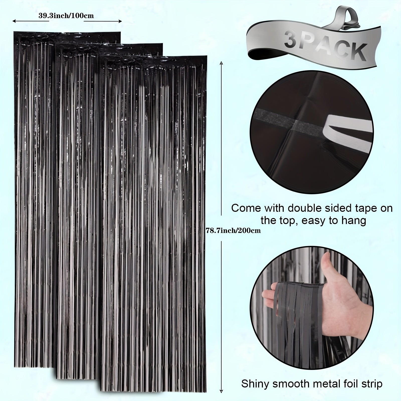 3pcs 3x6ft Foil Tassel Backdrop Curtains - Party Decorations