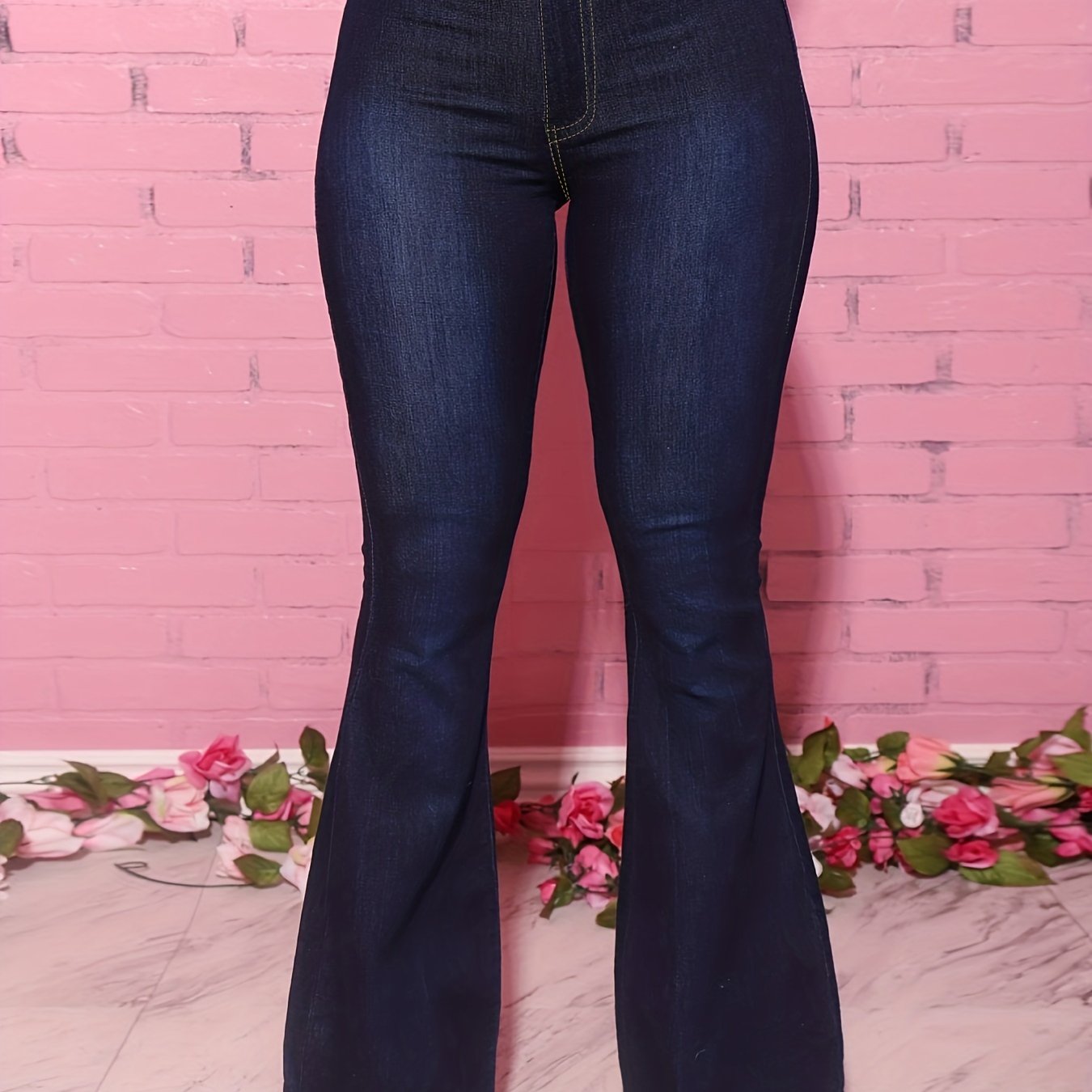 High Rise Curvy Bell Bottom Wide Legs Jeans High Waist Plain Flare Denim Pants