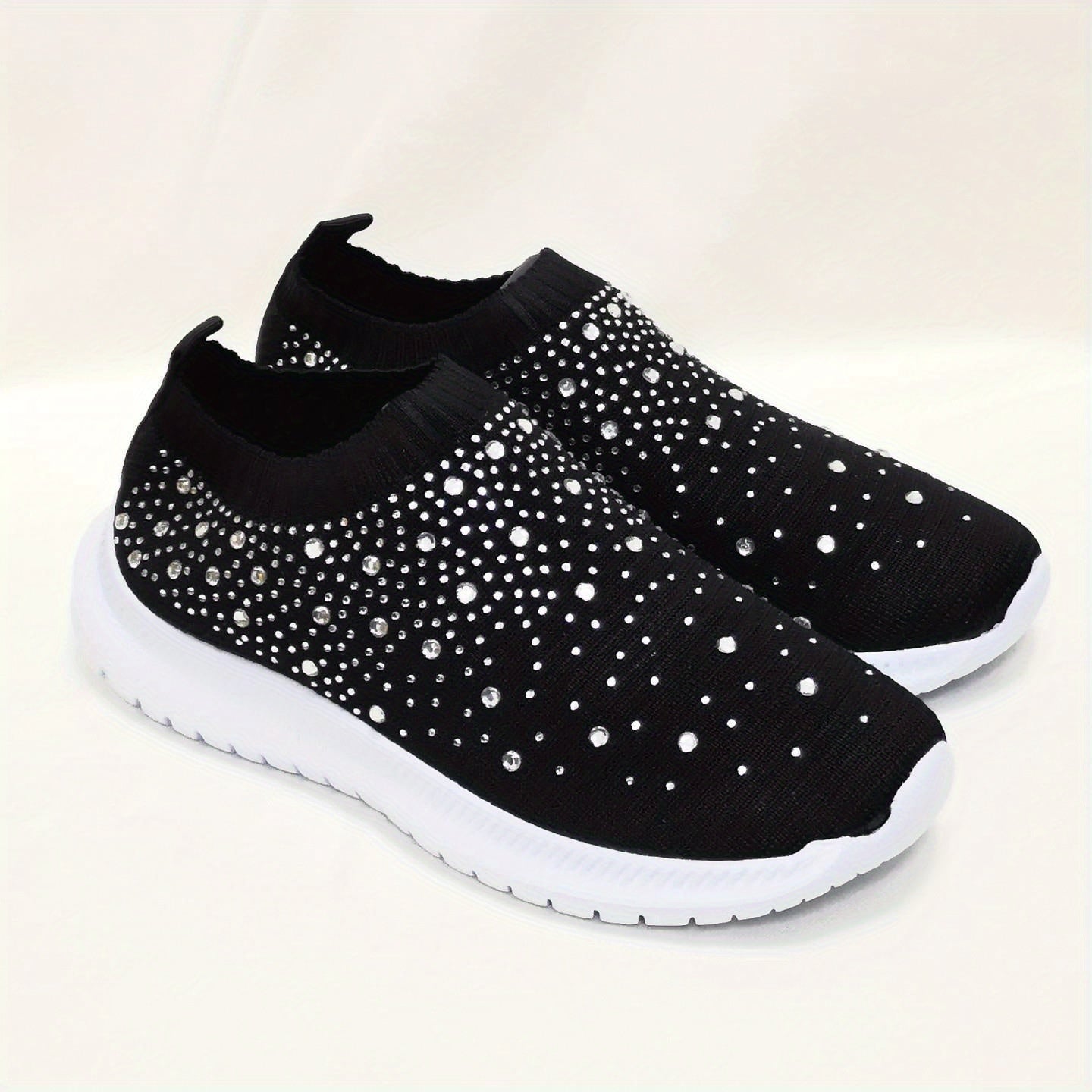 Women's Rhinestone Sock Sneakers Low Top Slip On Shoes