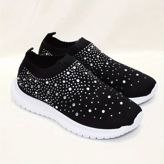 Women's Rhinestone Sock Sneakers Low Top Slip On Shoes