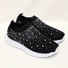 Women's Rhinestone Sock Sneakers Low Top Slip On Shoes