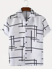 Stripe Print Men's Hawaiian Shirt for Summer Vacation