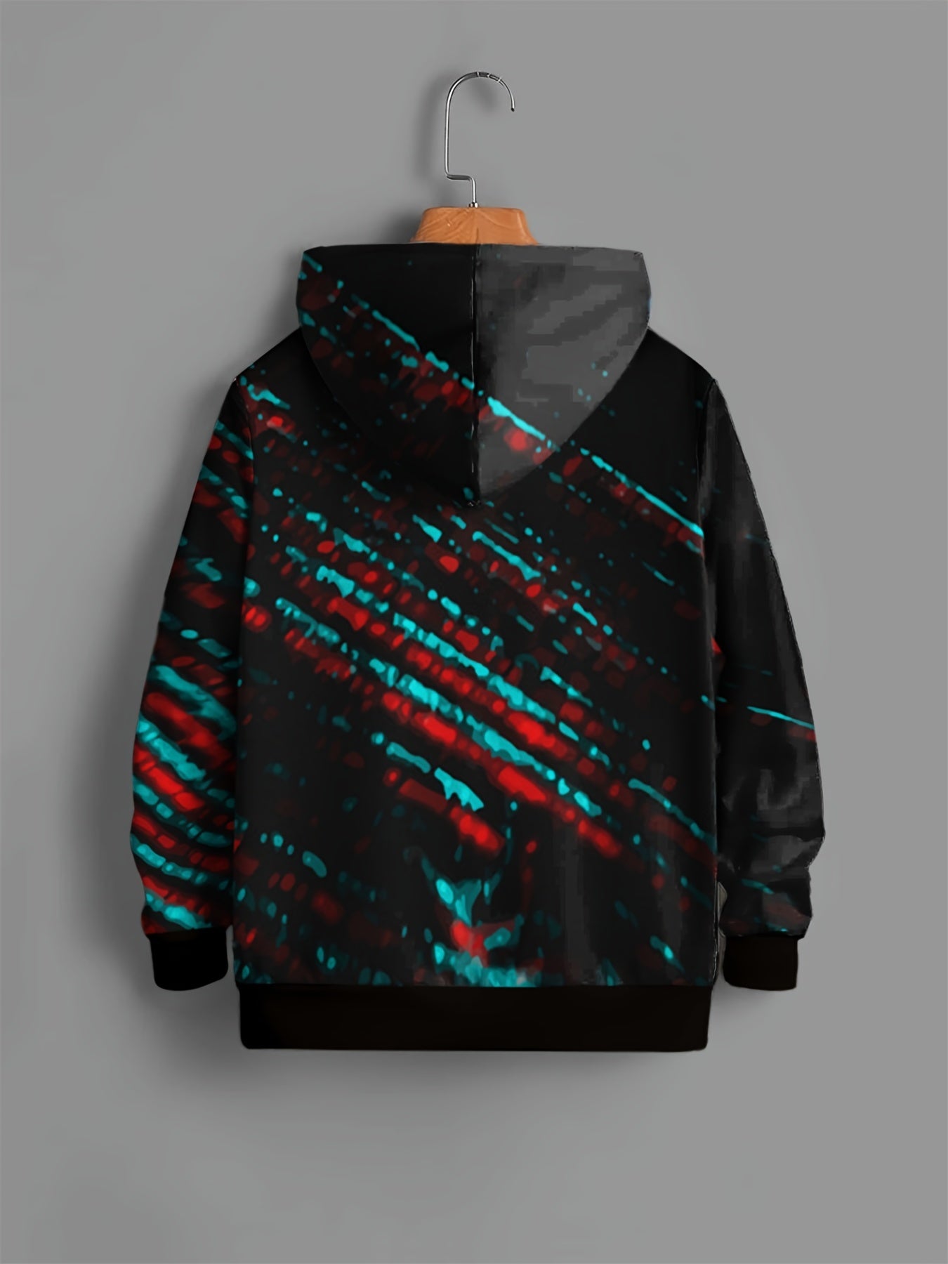 Square Pattern Hoodie For Kids Pullover Casual Hooded Long Sleeve Top