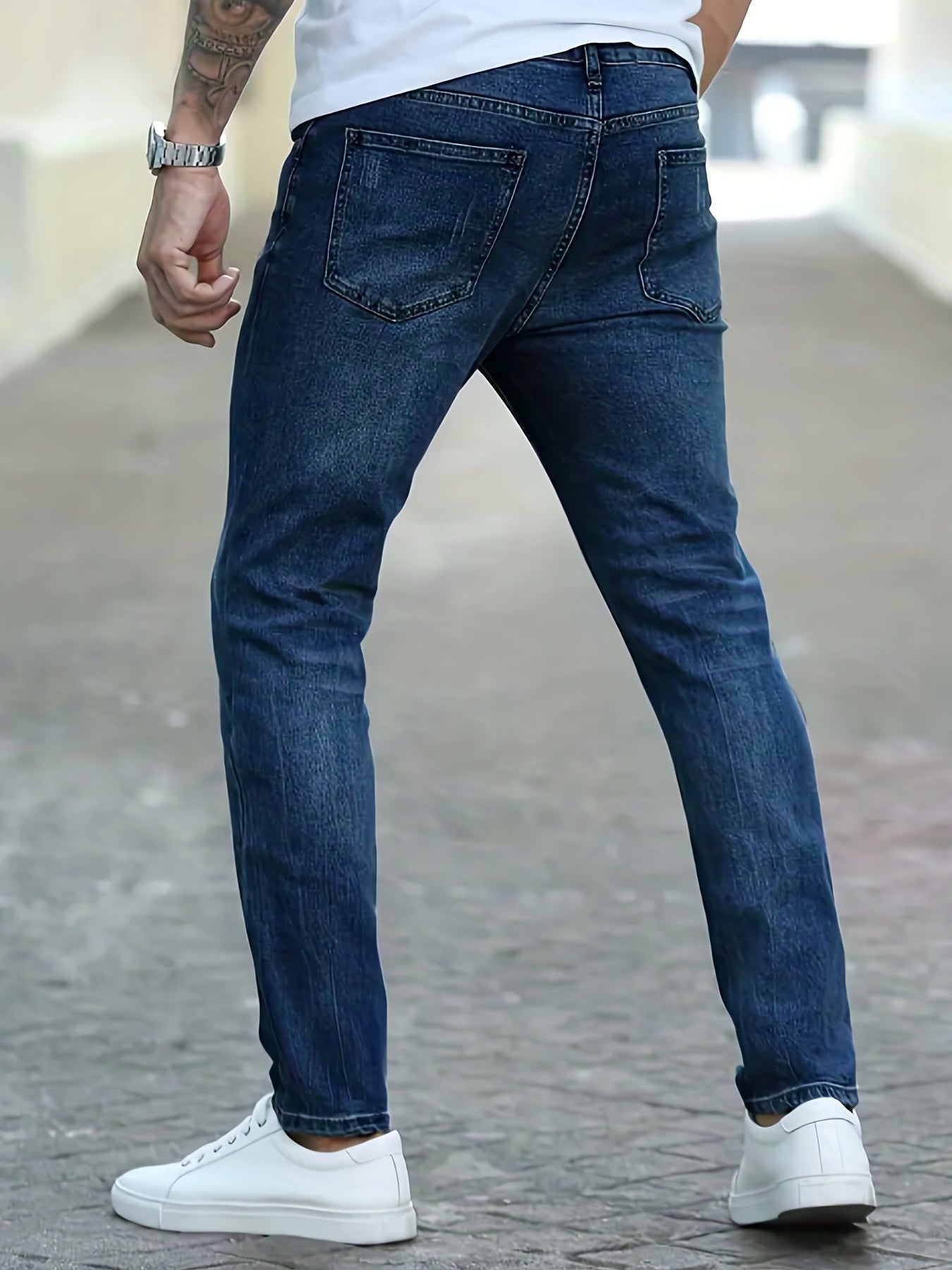 Men's Slim Fit High Stretch Jeans - Distressed Denim Pants