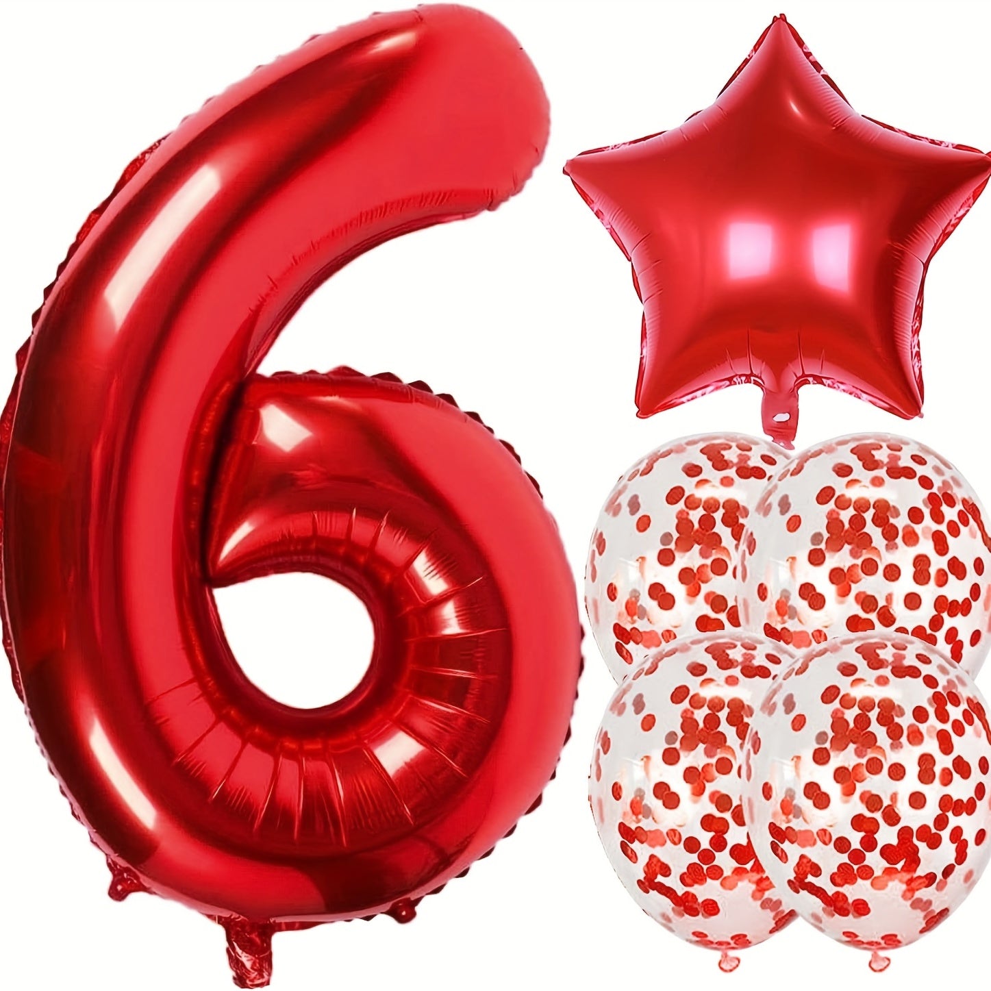 Red Birthday Balloon Set - 40" Giant, 18" Star, 12" Confetti Balloons