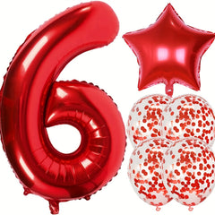 Red Birthday Balloon Set - 40" Giant, 18" Star, 12" Confetti Balloons