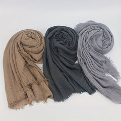 Casual Scarf Hijab Wrinkle Frayed Edge Shawl