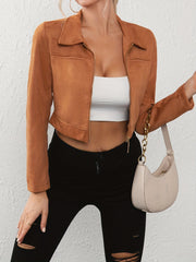 Zip Up Collar Jacket Solid Long Sleeve Outerwear