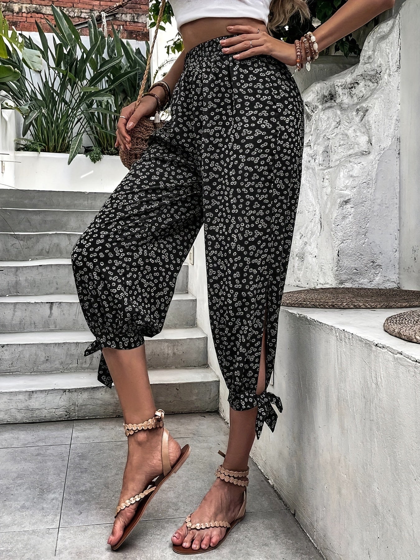 Floral Print Lantern Capris for Women's Spring & Summer