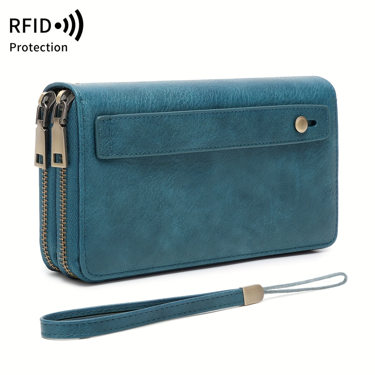 MIYIN RFID Blocking Zipper Wallet Vintage Brown Clutch with Wrist Strap