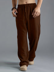 Loose Fit Linen Joggers Men's Casual Solid Sweatpants