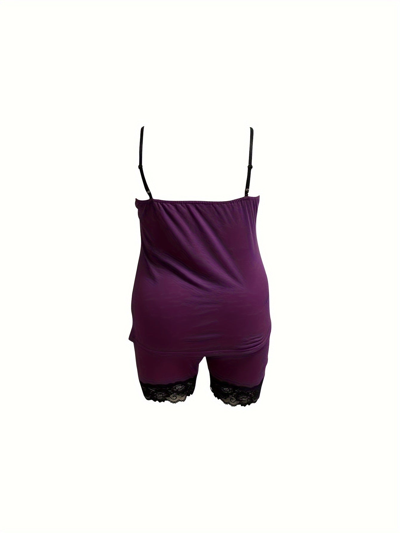 Lace Trim V Neck Stretch Camisole & Shorts 2 Piece Set