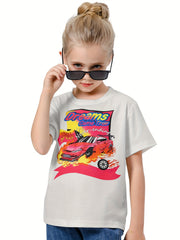 3D Sports Car & DREAMS COME Graphic Short Sleeve T shirt Pullover