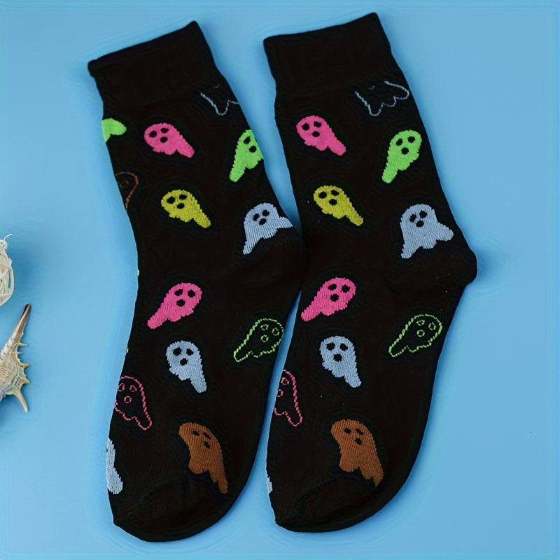 Cartoon Ghost Print Socks Comfy & Crew Women's Stockings & Hosiery