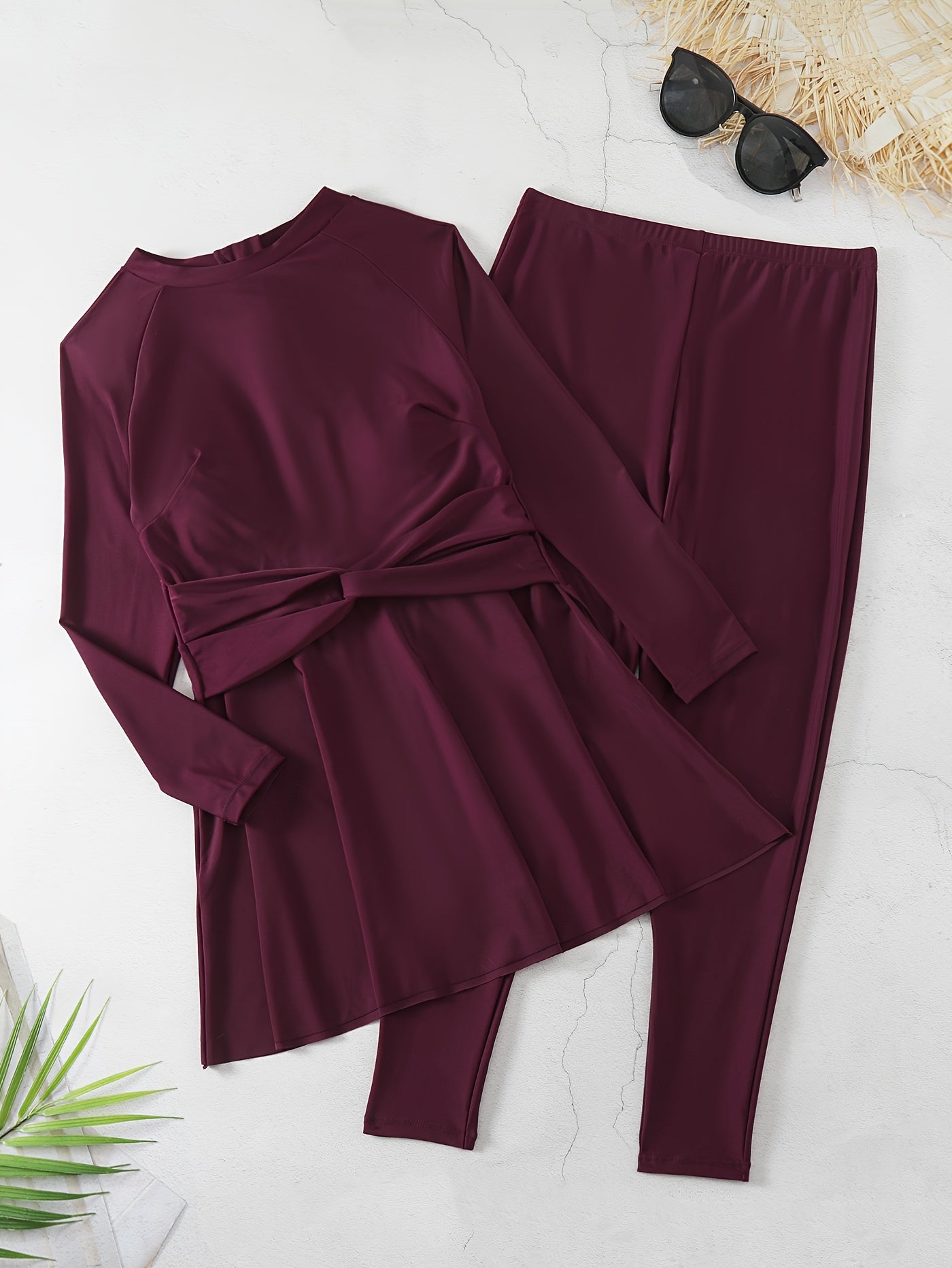Women's Modest Plus Size Tankini Set with Twist Front Top & Leggings