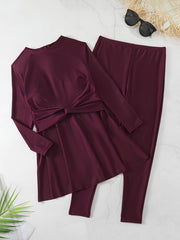 Women's Modest Plus Size Tankini Set with Twist Front Top & Leggings