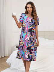 Tie Dye Print Lounge Dress Soft & Comfy Short Sleeve Women's Loungewear
