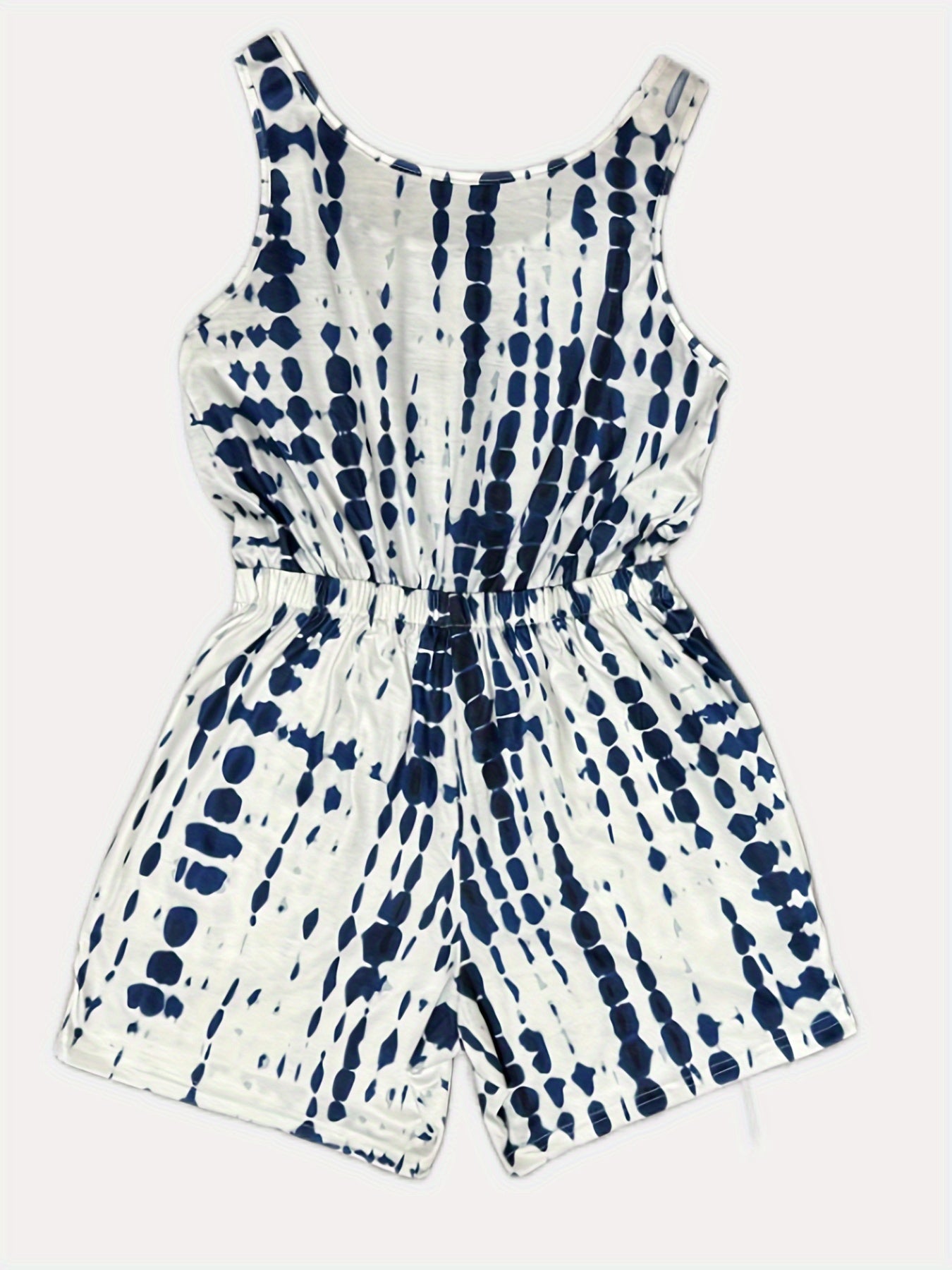Tie Dye Drawstring Waist Romper Casual Sleeveless Jumpsuit