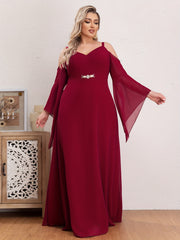 Faux Pearl Bell Sleeve Maxi Bridesmaid Dress