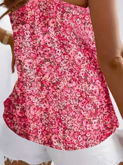 Floral Print Shirred Spaghetti Top V neck Sleeveless Cami Top