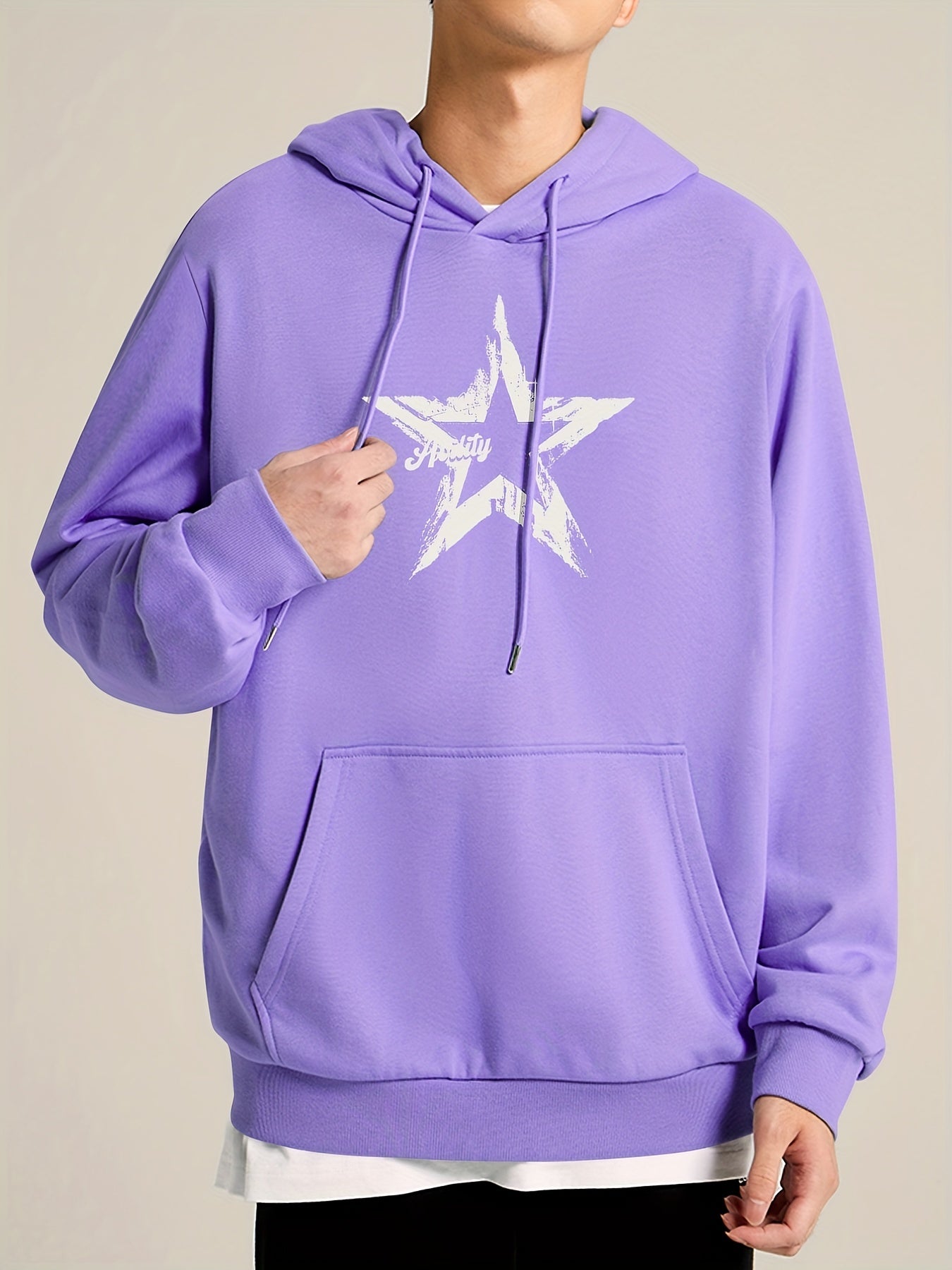 Men's Star Print Hooded Sweatshirt Drawstrings