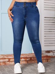 High Waisted Button Fly Stretchy Denim Pants