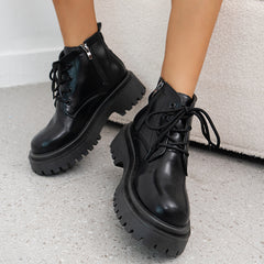 Women's Block Heeled Platform Combat Boots Side Zipper Fashion Boots