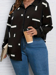 Stripe Print Button Up Long Sleeve Blouse